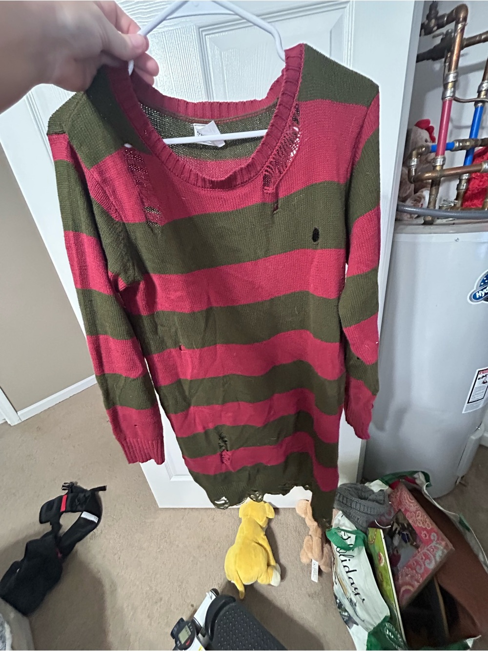 Distressed Striped Knit Sweater Dress - Olive & Berry